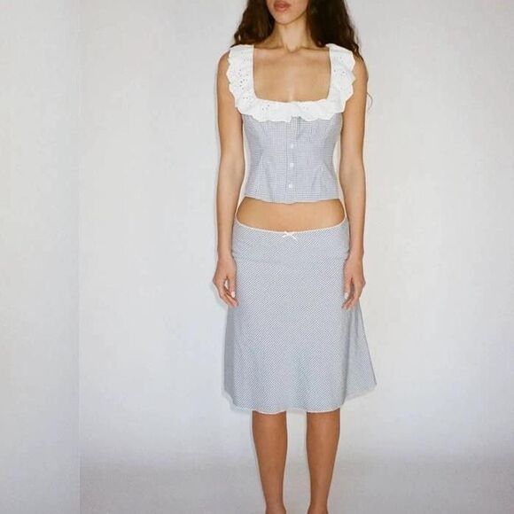 Danielle Guizio Dresses & Skirts - Danielle Guizio blue waffle print Top Skirt Set